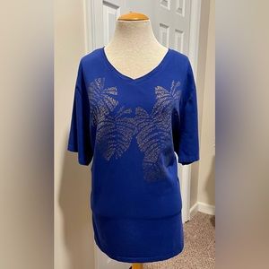 Catherines Liz & Me Royal Blue Tropical V Neck Top